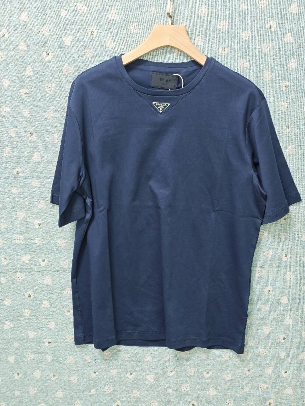 Prada Navy Blue Triangle Logo Crew Neck T-Shirt Men US L